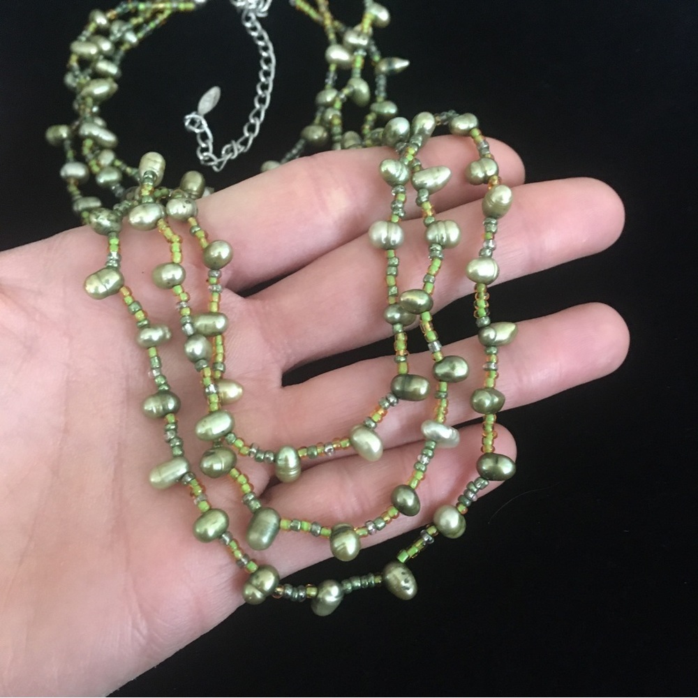 Vintage Green Beaded Layered Necklace